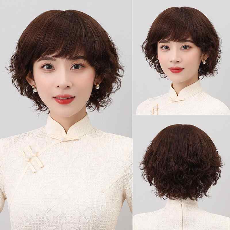 女性用 かつら 女性用 ウィッグ ショート ヘア 通気性 ナチュラル カール 母親用 リアルな レディース..