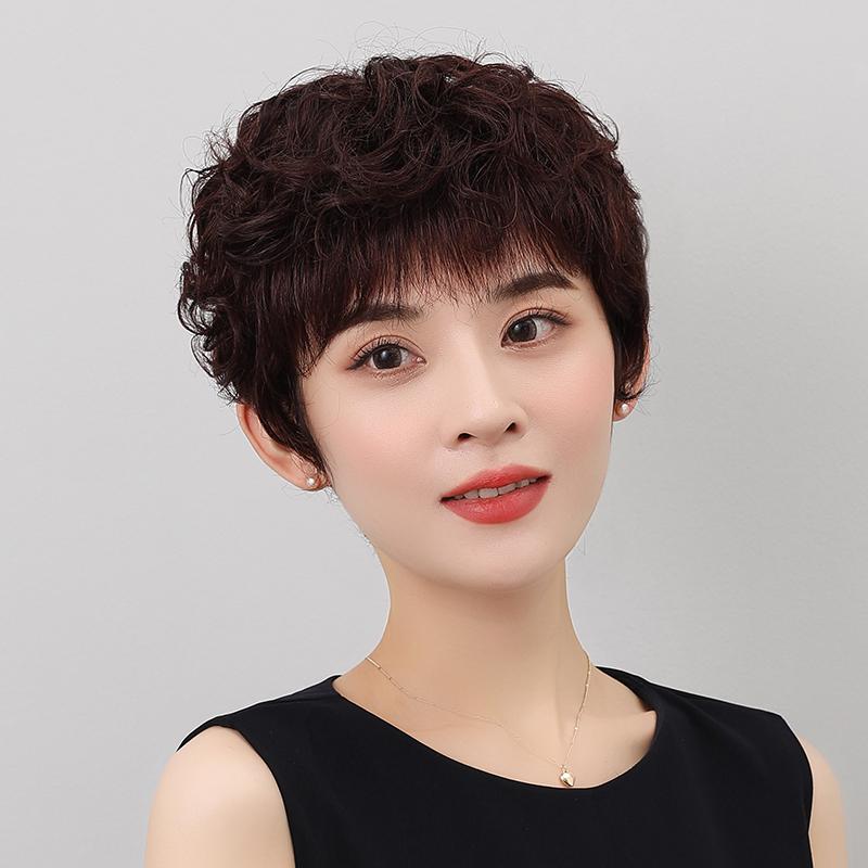 女性用 かつら ウィッグの 毛 フル 人 ショート ヘア 女性 ヘッド セットお母さん 中年 ウィッグ セット ナチュラル カール スタイル