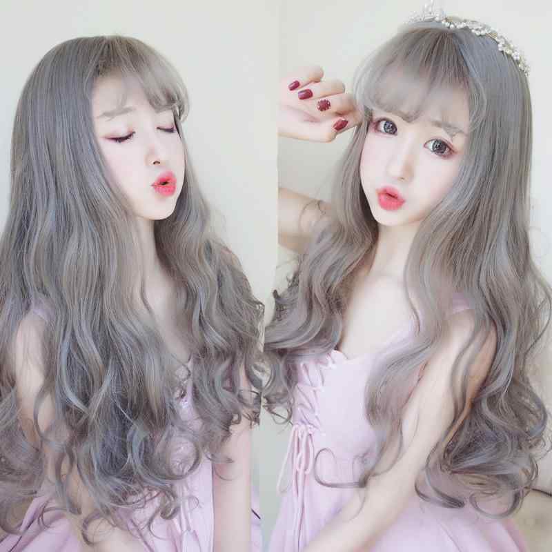 女性用 かつら 韓国 レディース かつら ロング カール ヘア エア バング コーン パーマ ふわふわ リアルウェーブ インスタント ラーメン ウィッグ セット