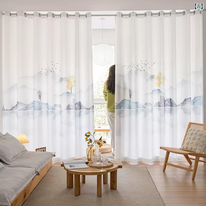 カーテン 遮光 レース 2025 光 透過性と非 透過性の ガーゼ カーテン 中国の 風景の 仕切り リビング ..