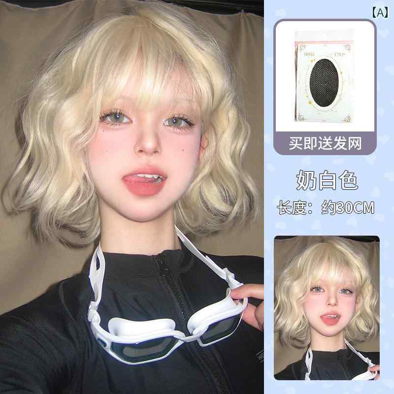女性用 かつら マシュマロ 女性用 ウィッグ ショート ヘア ゴールデン デイリー ナチュラル リアル ロリータ ウール カーリー シミュレーション セット