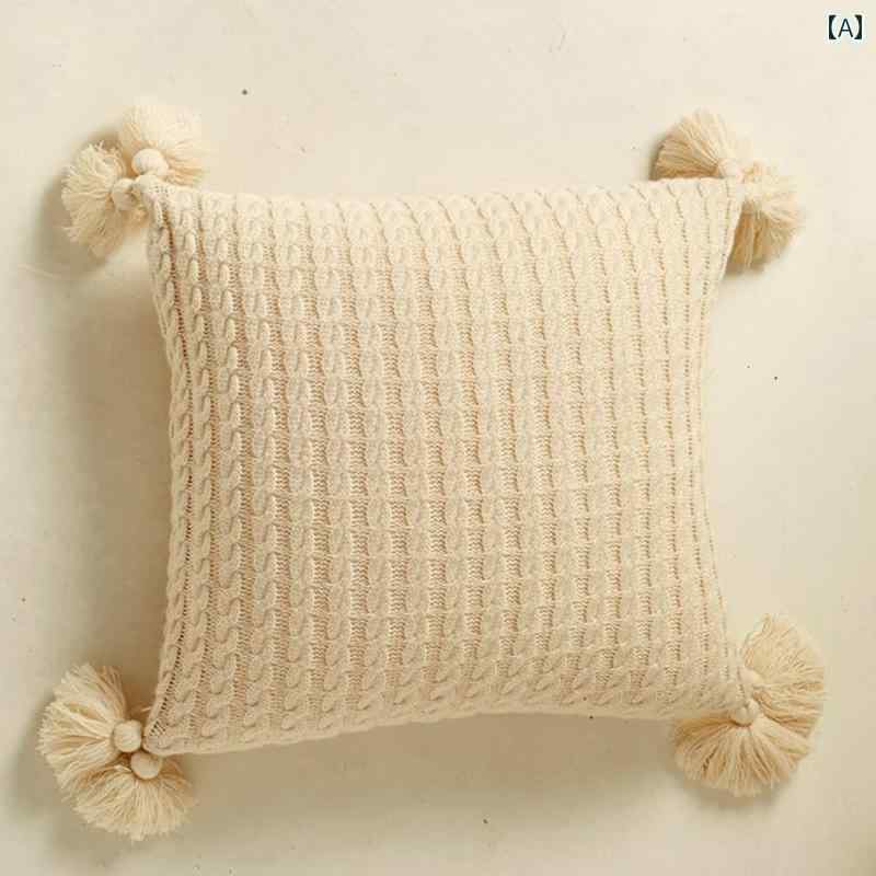 枕 クッション ネット 北欧 ライン ニット タッセル ウエスト ピロー オフィス ソファ クッション 車 ..