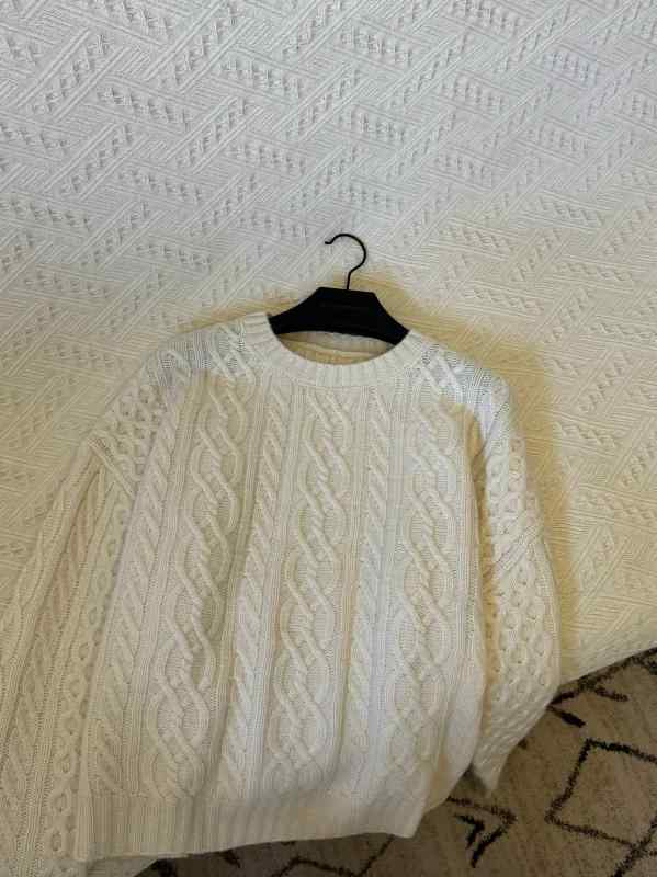 レディース ニット セーター 【 ASLEE】「 マカロン」 ケーブル 編み ウール セーター ラウンド ネック レトロ スタイル 柔らかい 白 ニット