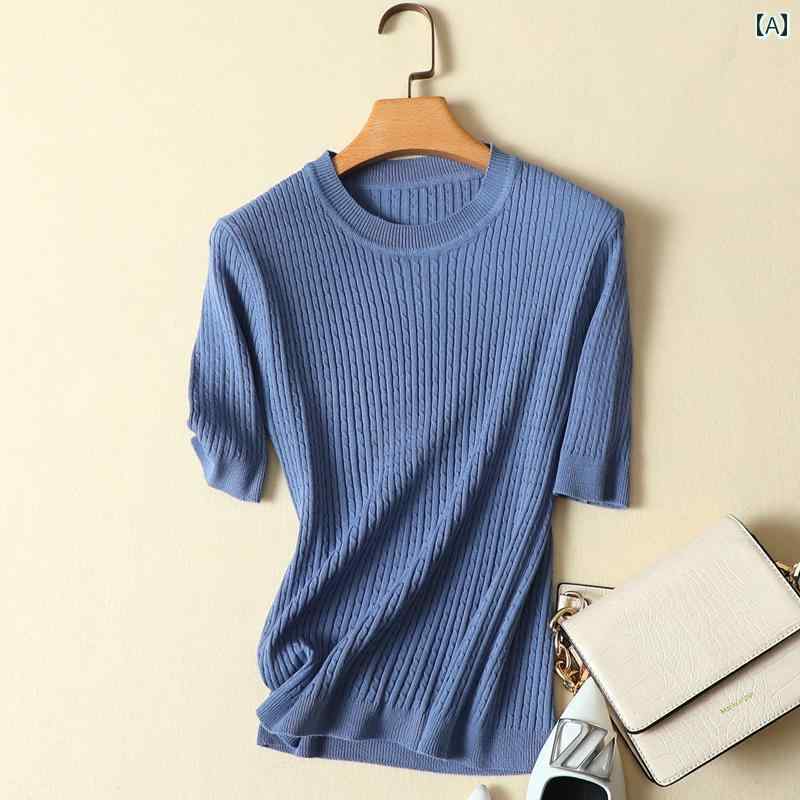 サマーニット レディース 冷感 ニット セーター レディース 半袖 薄手 服 2024新 夏 韓国 イン Tシャツ..