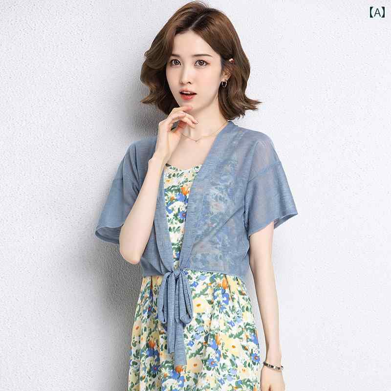 サマーニット レディース 冷感の 小さい ショール ショート 丈 日焼け防止 カーディガン レディース 服..