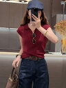 サマーニット レディース レトロ ポロ カラーの ウエスト コート フライング スリーブ 冷感 セーター 女性用 2025年 ゆったり スモール トップス