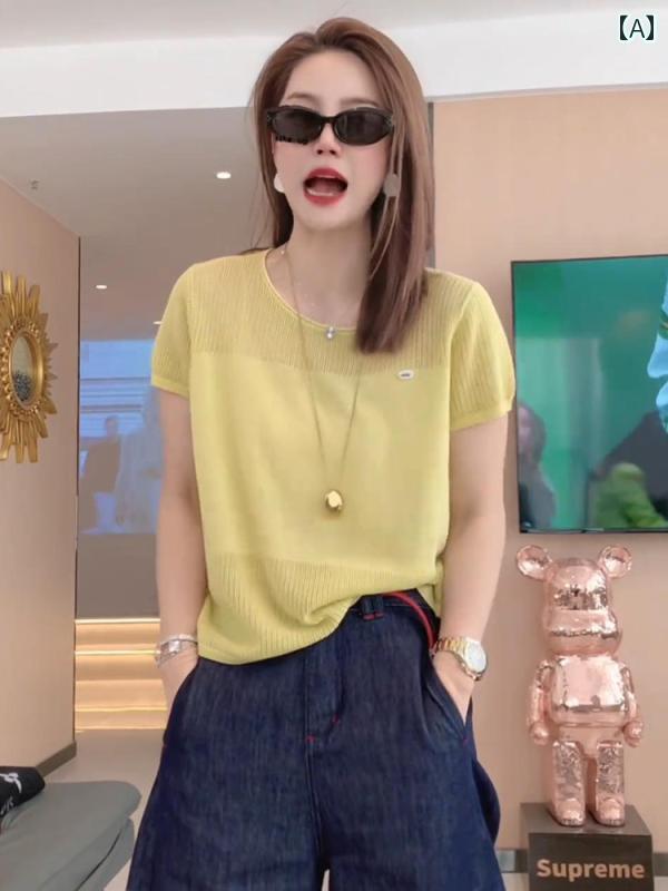 サマーニット レディース ドーパミン ウェア ニット セーター 半袖 レディース 2025夏 年齢を 感じさせ..