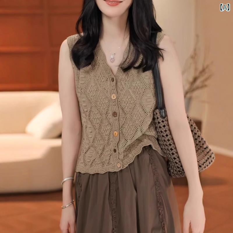 サマーニット レディース 大きいサイズ ファッション ラインストーン 格子 ノースリーブニット ベスト ..