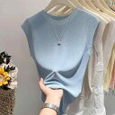 サマーニット レディース の カウンター ストレート ショルダー 半袖 ニット セーター Tシャツ 女性 冷感 薄手 夏 ゆったり ウエスト コート トップ