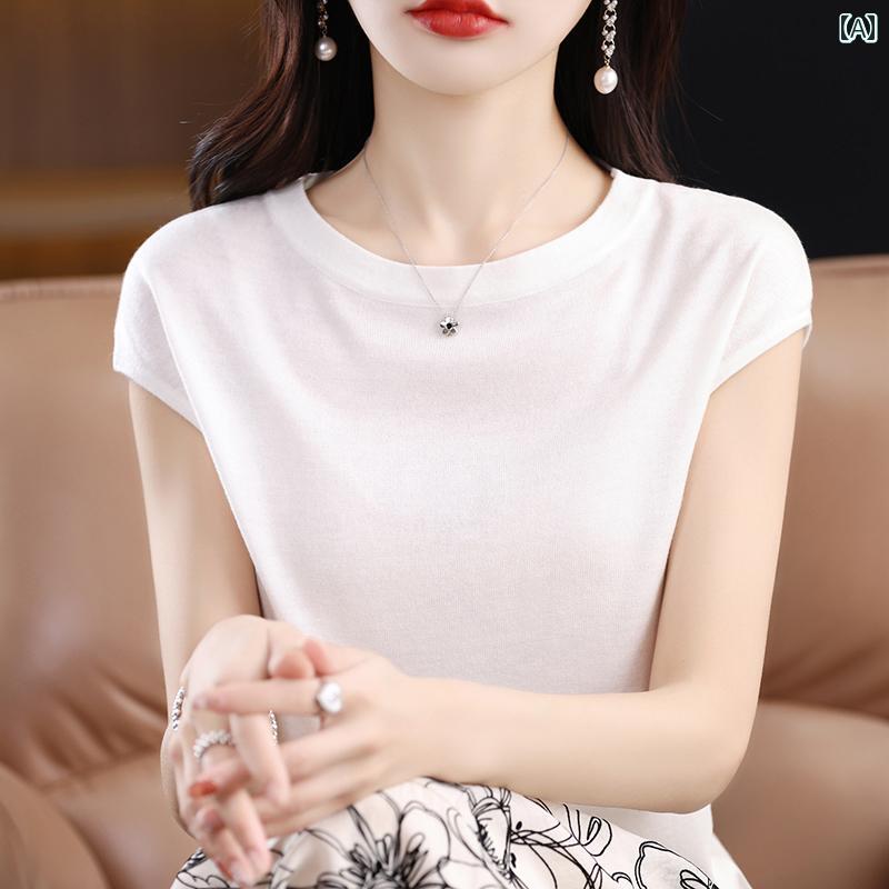 サマーニット レディース ラウンドネック セーター レディース 2025 夏 ノースリーブ トップス ゆった..