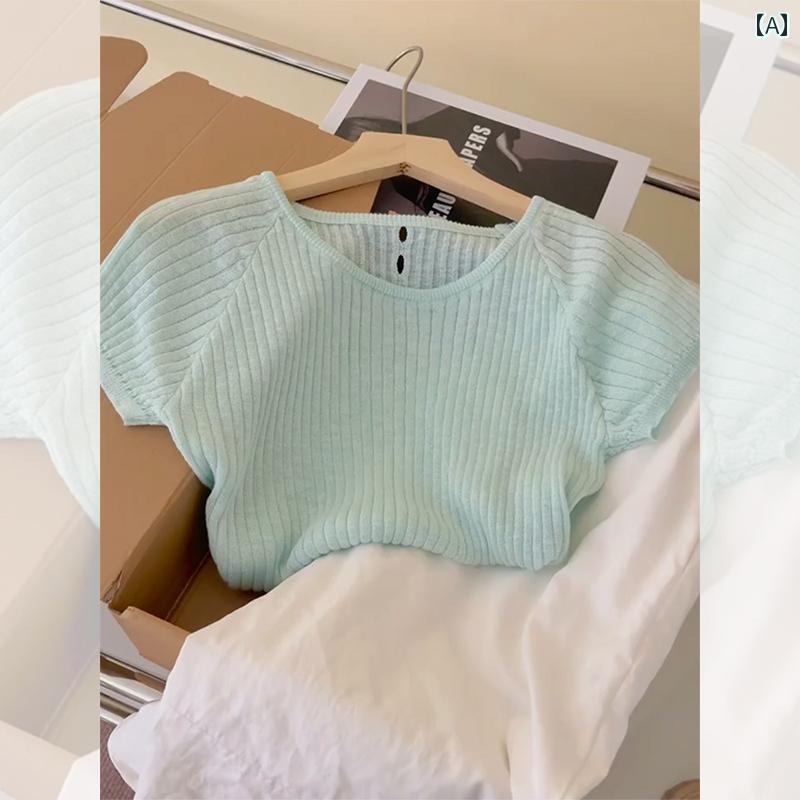 サマーニット レディース フレンチ グリーンの ホロー バック ブラウス ニット 冷感 小さい フライング..