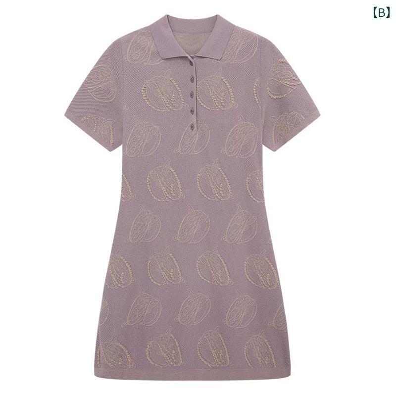 リバーパディのサマーニット レディース 深 セン 南 友 高級 婦人服 2025夏の ロマンチック 立体 ジャカード POLO 襟 ウエスト ニット ワンピース｜アングル2