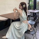 レディース トップス ホルターネック レディース トップス ホルターネック ミント グリーンの ホルターネック サスペンダー ドレス 女性の 夏の ドーパミン 貴 州 観光 海辺の 休暇 ビーチ ウエスト 露出 ロング スカート