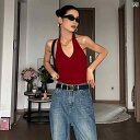 レディース トップス ホルターネック レディース トップス ホルターネック 赤い 背中が 開いた セクシーな V ネック ホルター ニット ベスト、 女性用、 新しい 夏 スタイル インナーウェア、 ホット ガール スリム ノースリーブトップ