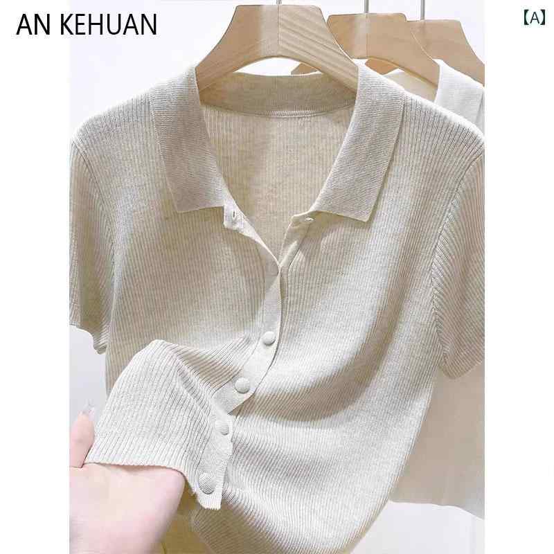 サマーニット レディース 2025夏 ゆったり POLO 襟 冷感 ニットカーディガン レディース 半袖 Tシャツ ..