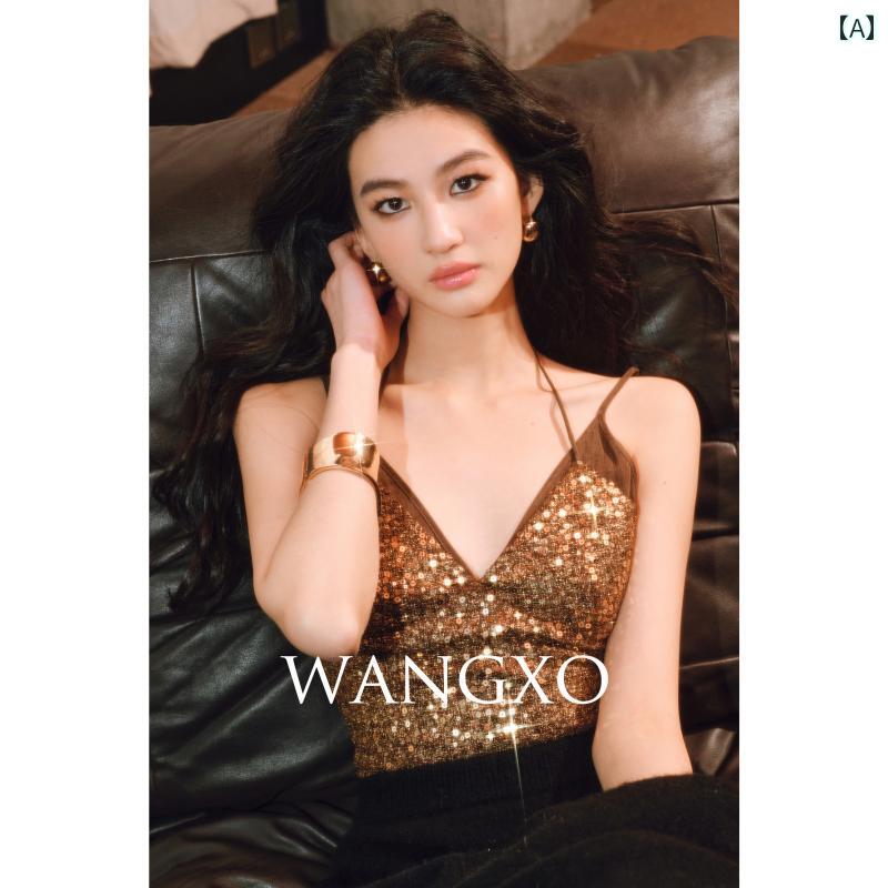 ホルターネック レディース トップス ホルターネック レディース トップス WANGXO｜ 輝く ゴールド 銅 ..