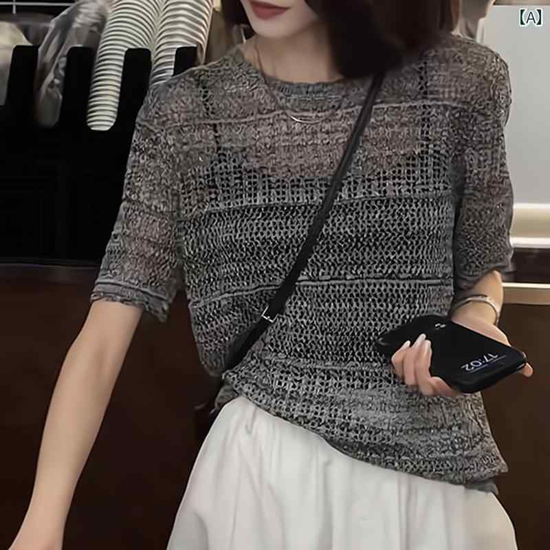 サマーニット レディース 韓国 シック 冷感 半袖 ニット セーター レディース 2025夏 ゆったり スリミ..