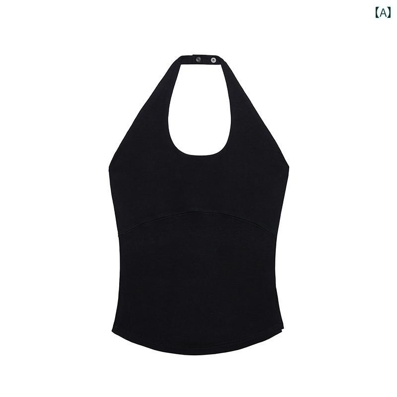 ホルターネック レディース トップス ホルターネック レディース トップス KVKV 肌触り U 字型 ホルターネック サスペンダー レトロ ホット ガール スリム バックレス 構造 スポーツ ヨガ アウターウェア ベスト トップ