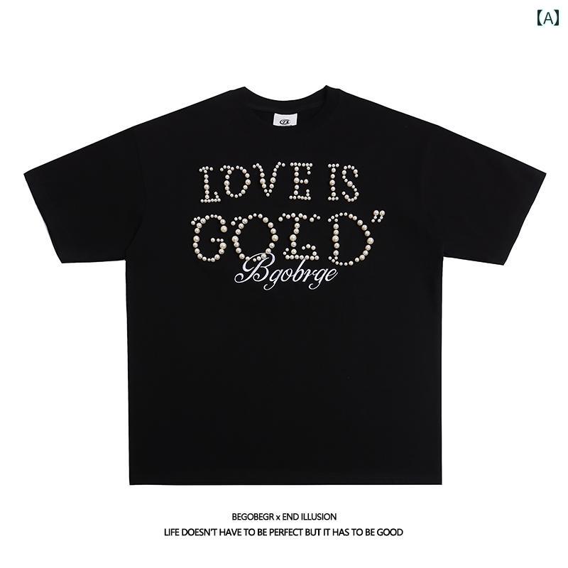 送料無料　Tシャツ　大きいサイズ アメリカの トップ トレンド ブランド パールビーズ 半袖 T シャツ、..
