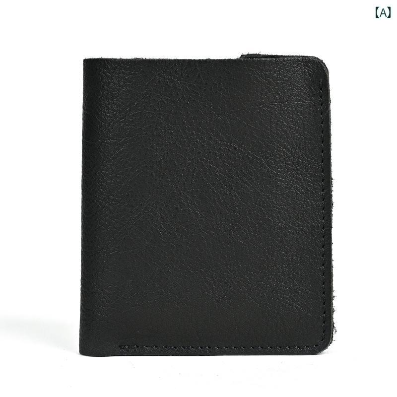 マネー　クリップ　財布 レトロ 植物 タンニン なめし 牛革 ウォレット トップレイヤーの 革 ダメージ 加工の シワ 加工 シンプル 縦型