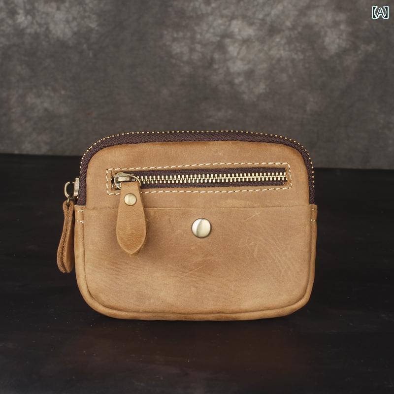 マネー　クリップ　財布 男性用 レトロ 一層 牛革小銭入れ ベルト ウエスト バッグ 革 運転 免許証 カードホルダー 財布 ホース レザー タバコ