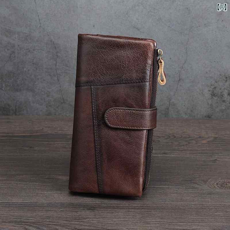 マネー　クリップ　財布 年 レトロ 手 起毛 トップレイヤー 牛革 メンズ ウォレット な ロング レディースウォレット 複数の カードスロット 付き 革