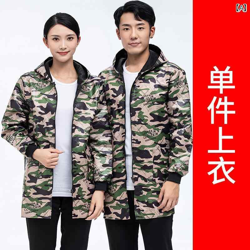 送料無料 作業着 セット 作業 服、 コート、 ベルベット、 防水 迷彩 男性 秋 冬 厚手の 耐 摩耗 カバー オール、 エプロン、 倉庫 取り扱い 労働 保...