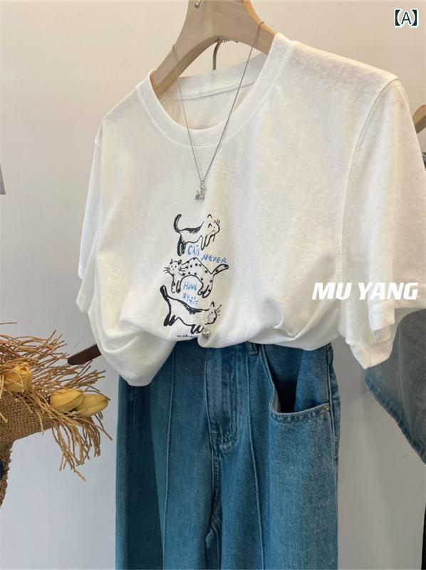 送料無料　Tシャツ　半袖 zdm 大きい サイズ 300 斤 3匹の 猫が 積み重なった 雪の 結晶の 綿の 半袖 T..