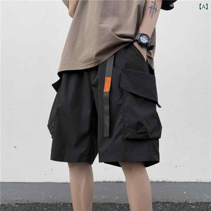 　ショートパンツ　ハーフパンツ 夏用の 機能的な 黒の カーゴ ショーツ. 薄手で な カジュアル メンズ ミッド パンツ. アメリカン 5点 パンツ。