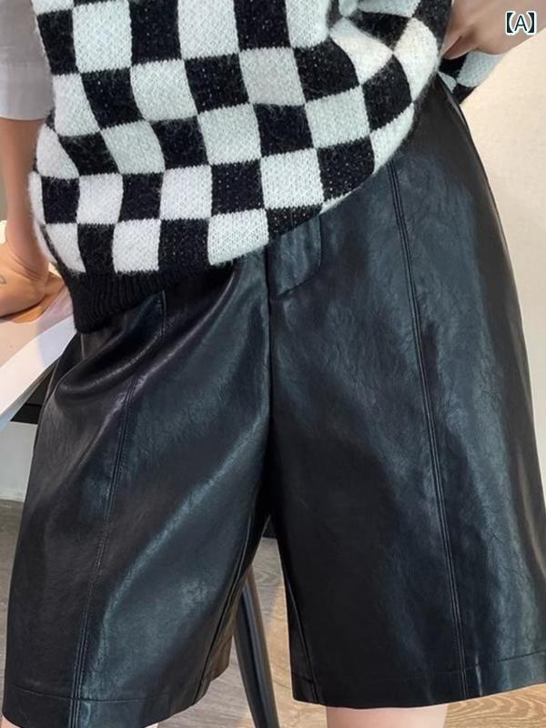 　ショートパンツ　ハーフパンツ フレンチ ルージュ エルナー ズ レザーショーツ レディース ストレート ハイウエスト カジュアル パンツ ショーツ レザーパンツ