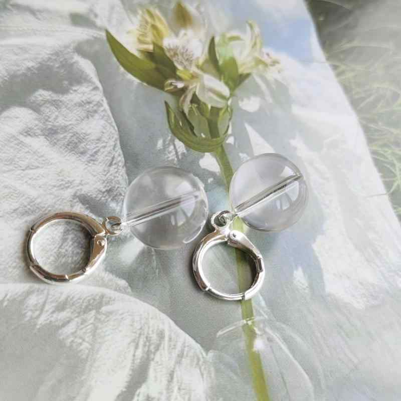 キュート イヤリング TSTM 透明 ガラス ボール イヤリング スター リング シルバー ホワイト クリスタル クリア アイス 球形 耳 バックル コールド スタイル