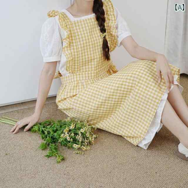 調理用 エプロン 料理 と アメリカ 韓国 フリル フレンチ レトロ 大きいサイズ エプロン ベーキング アート ネイルアート カバーオール ミルクティー コーヒー