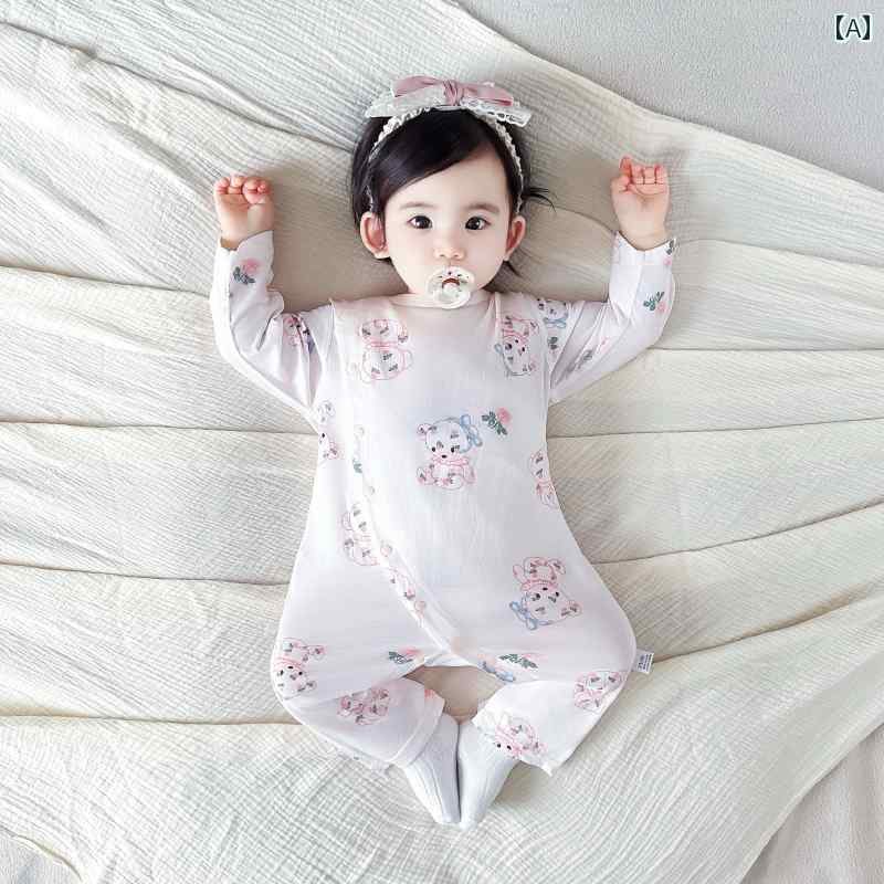 ジャンプスーツ パジャマ 赤ちゃん用 二 重 腹部 保護 ベビー 服 春秋 薄型 綿 女の子 ジャンプスーツ ..