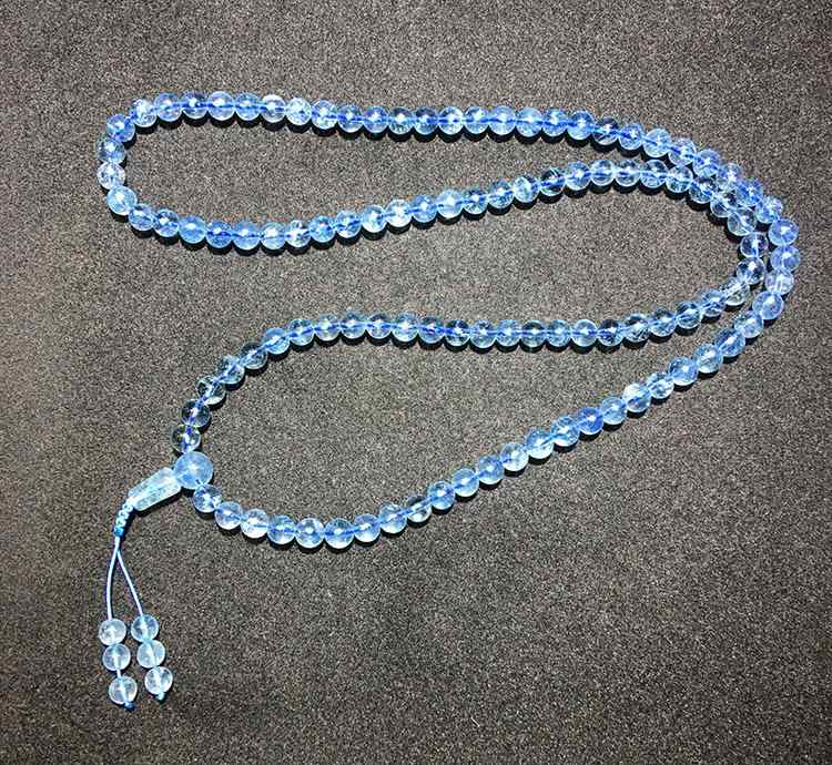 ビーズ アクセサリー アク アマ リン ブレスレット 108 ビーズ ロザリオネックレス 男女兼用 ブルー ク..