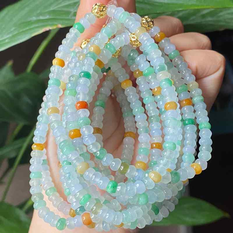 ビーズ アクセサリー ビルマ 産 A級 翡翠 ブレスレット 氷型 三 色 平 玉 珠 45 mm 女性用 単価