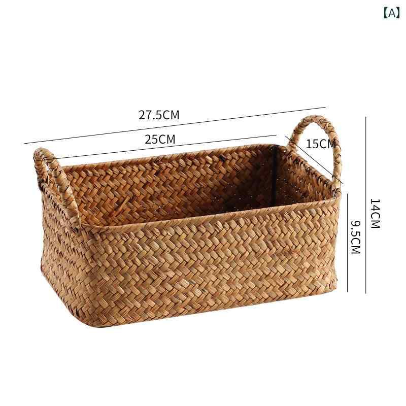 収納 バスケット 化粧 品 収納 バスケット デスク トップ コーヒー テーブル 雑貨 麦わら 編み リビン..