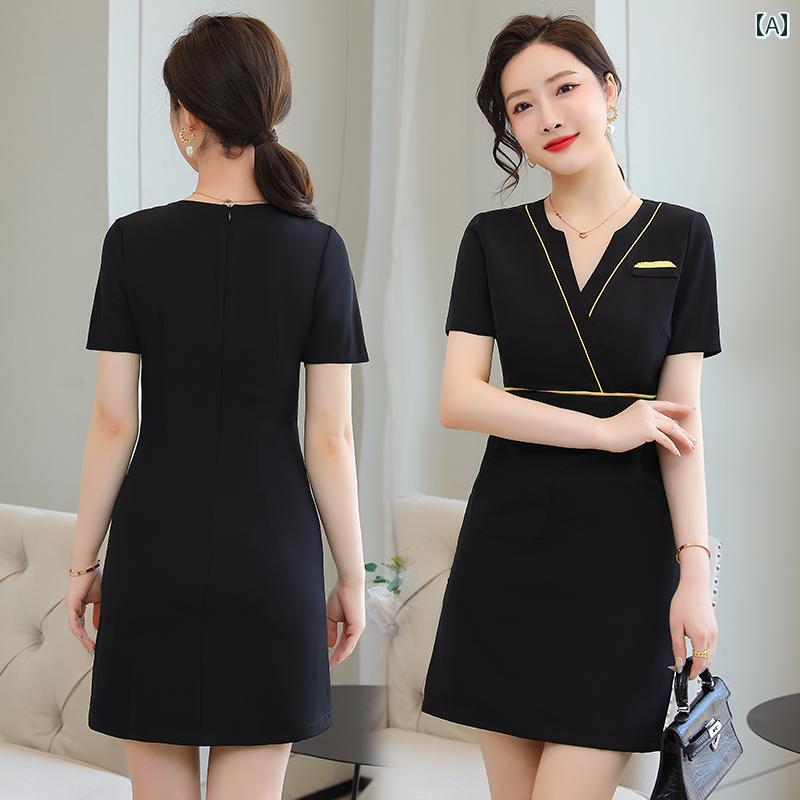 ユニフォーム エステ 美容 美容院 美容師 宝石 店 作業着 プロ ドレス 女性 2024 夏 パールホテル