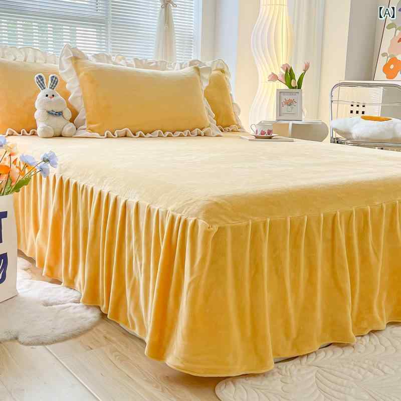 インテリア ベッド スカート 春秋 ミルク ベルベット ベッド スカート シングル ピース コーラル フラ..