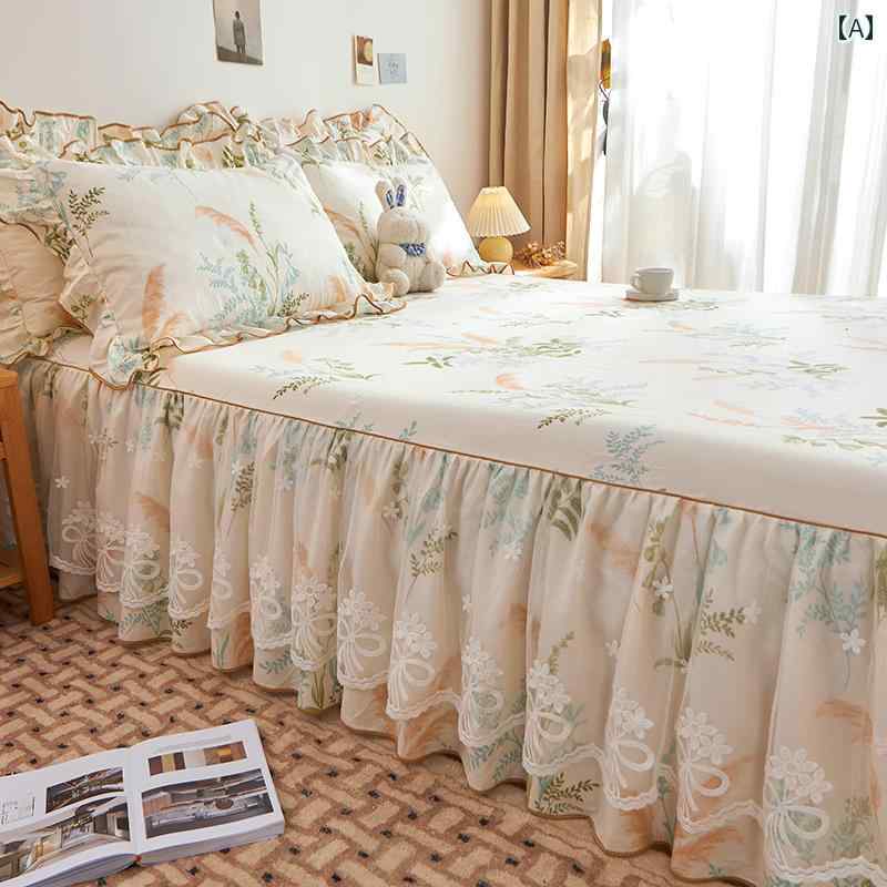 インテリア ベッド スカート 韓国 レースの 綿の ベッド スカート ワンピース 夏の ベッドスプレッド オール シーズン ユニバーサル 田園 風の 3点 セット
