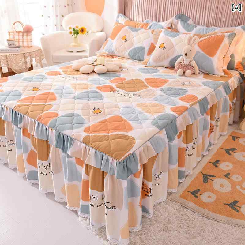 インテリア ベッド スカート 綿の シンプル ベッド スカート シングル ピースの 厚手 キルティング ベ..