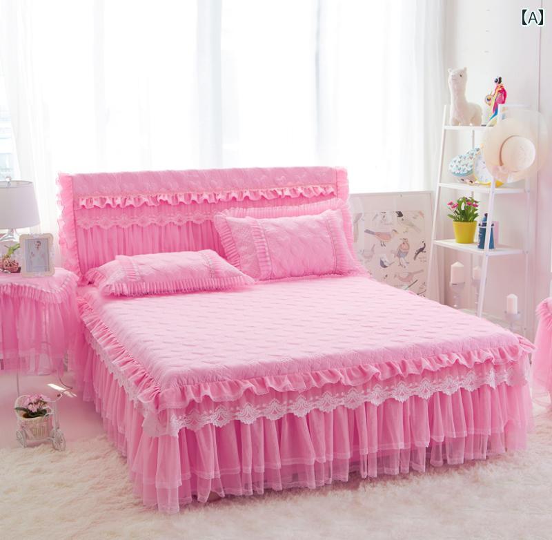 インテリア ベッド スカート 韓国 ベッド スカート 3点 セット 綿の ベッドスプレッド ヘッド カバー ..