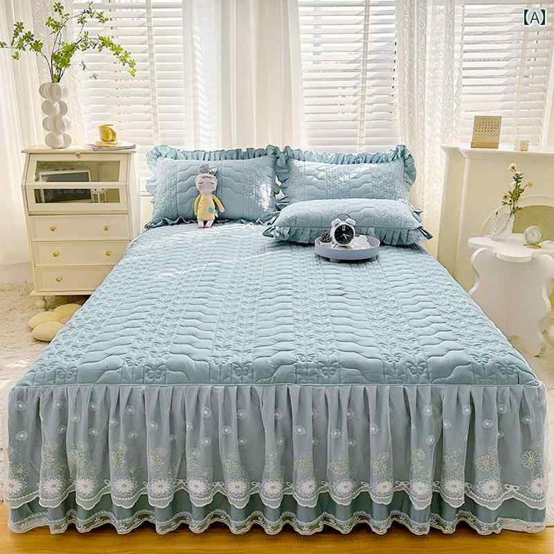 インテリア ベッド スカート 綿 キルティング ベッド シーツ タイプの スカート ワンピース レース 付き 厚手 コットン ベッドスプレッド フル カバー シモンズ 保護