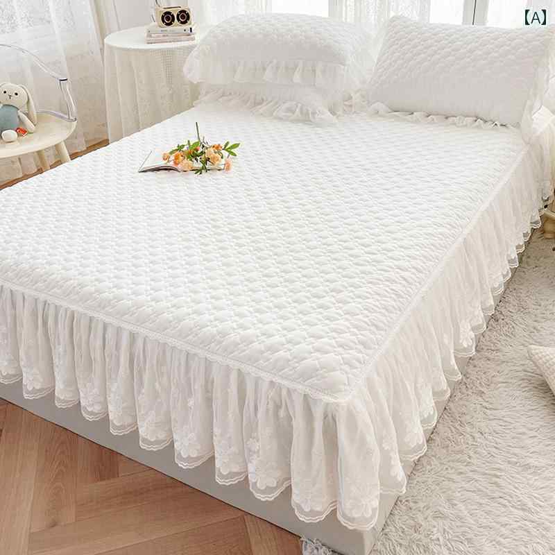 インテリア ベッド スカート プリンセス キルティング ベッド スカート ワンピース オール シーズン レース エプロン カバー シーツ 付き