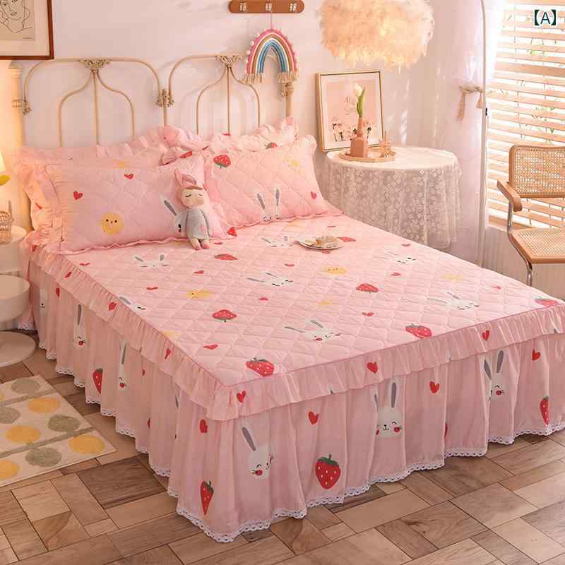インテリア ベッド スカート クラス Aの 綿 ベッド スカート ワンピース 厚手 キルティング プリンセス スタイル 綿の 滑り止め ベッドスプレッド エッジ シーツ 付き オール シーズン 対応