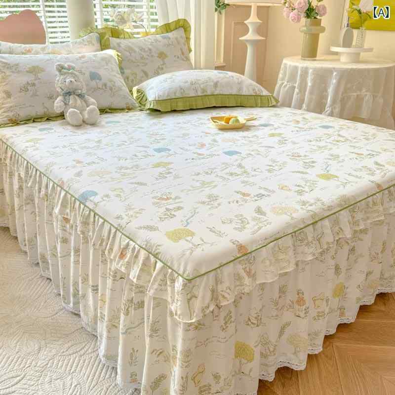 インテリア ベッド スカート 小さい さわやか レースの 綿の ベッド スカート ワンピース 滑り止め 花柄 シングル ダブル 厚手 カバー 18メートルの ベッドスプレッド
