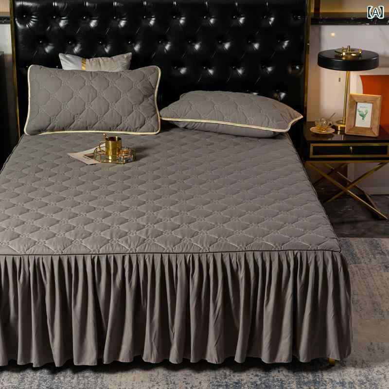 インテリア ベッド スカート 韓国 無地の 厚手 キルティング ベッド スカート ワンピース サンドの オ..
