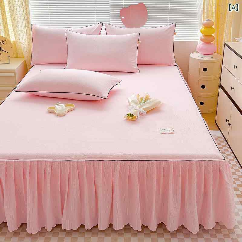 インテリア ベッド スカート 二 重 糸 ベッド スカート シングル ピース 2024 女の子 ハート ベッドス..