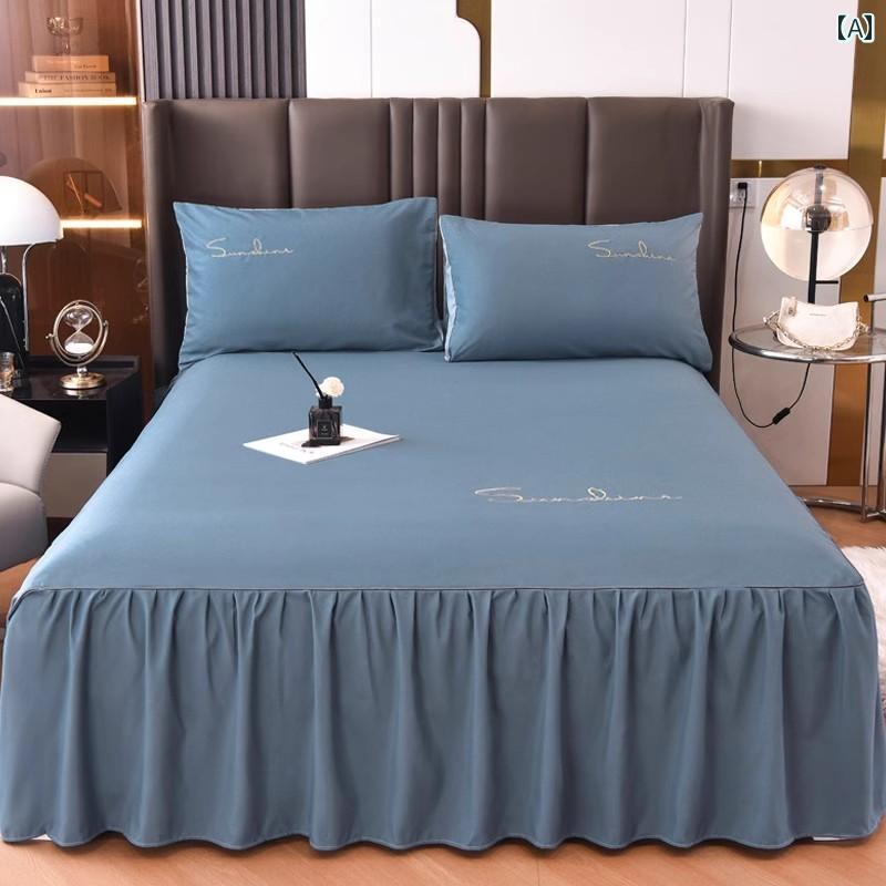 インテリア ベッド スカート シンプル ウォッシュ コットン ベッド スカート ワンピース 4 シーズン ユニバーサル 滑り止め 固定 保護 カバー 防 ダニ 和風 ベッドスプレッド