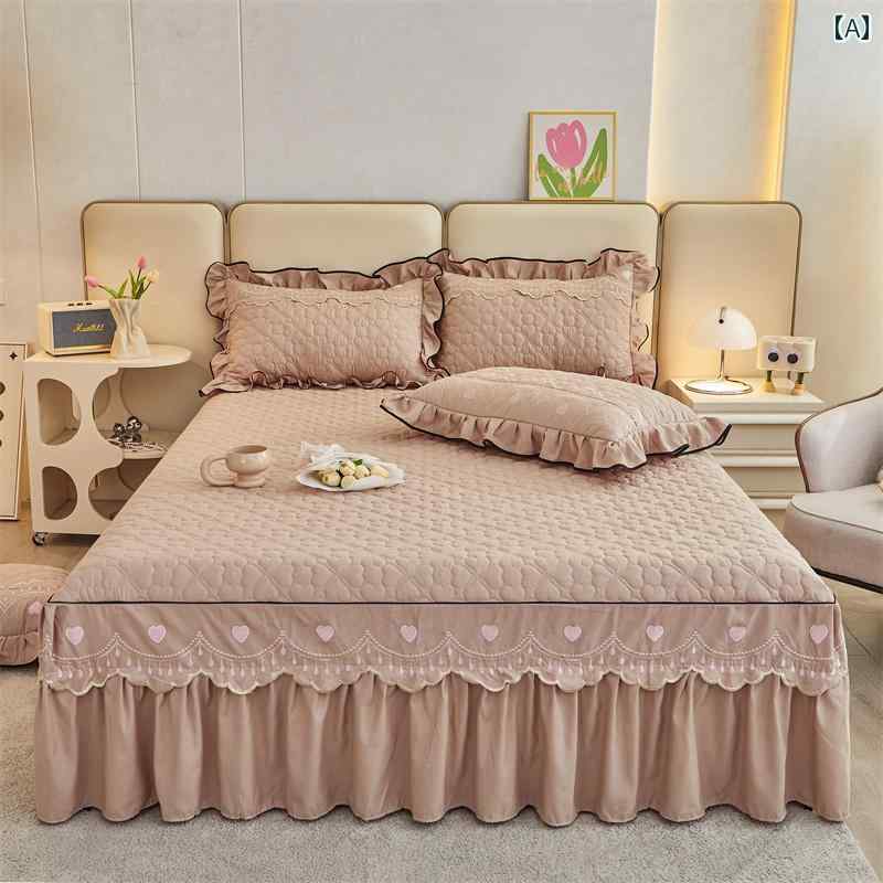 インテリア ベッド スカート 韓国 さわやか 刺繍の キルティング ベッドスプレッド ベッド シーツ スカ..