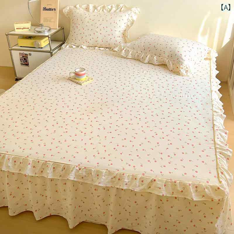 インテリア ベッド スカート 韓国 プリンセス ウォッシュ コットン ベッド スカート シングル ピース 2..